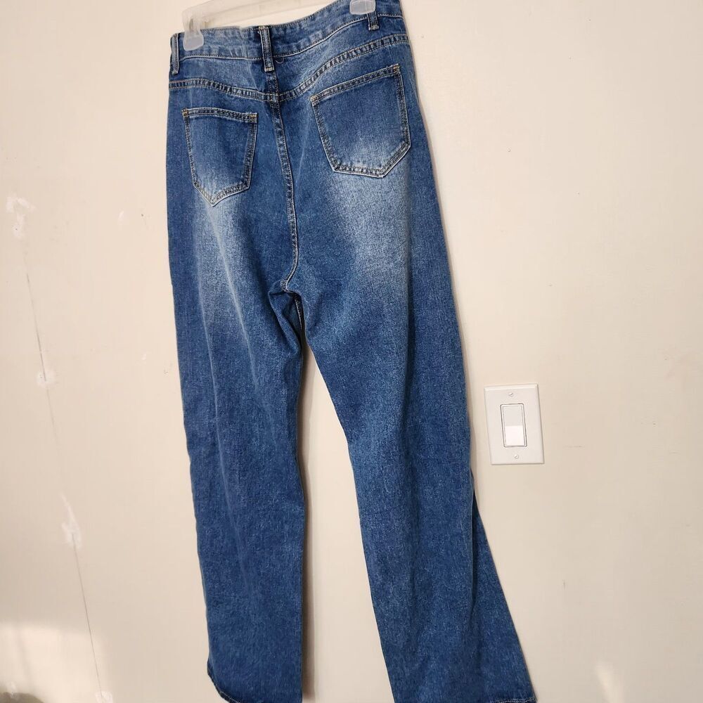 Kiwi Denim Jeans Size Large Blue Color Drop Rhinestones. - Picture 14 of 16